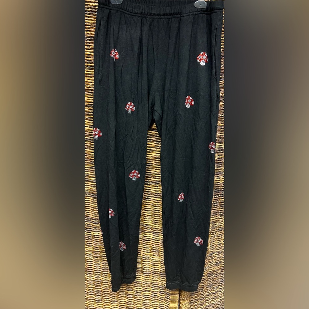Lauren Moshi- Black Pants with Red Mushroom design, Size: Small
